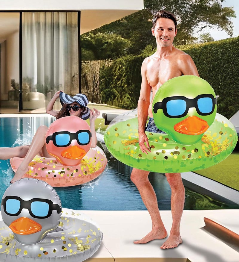 POZA Inflatable Duck Pool Float Tube- Heavy Duty Vinyl UV Resistant Confetti Pool Duck Floatie, Animal Pool Float Swim Ring Pool Inflatables for Kids and Adults for Beach, Party, Vacation - Image 5